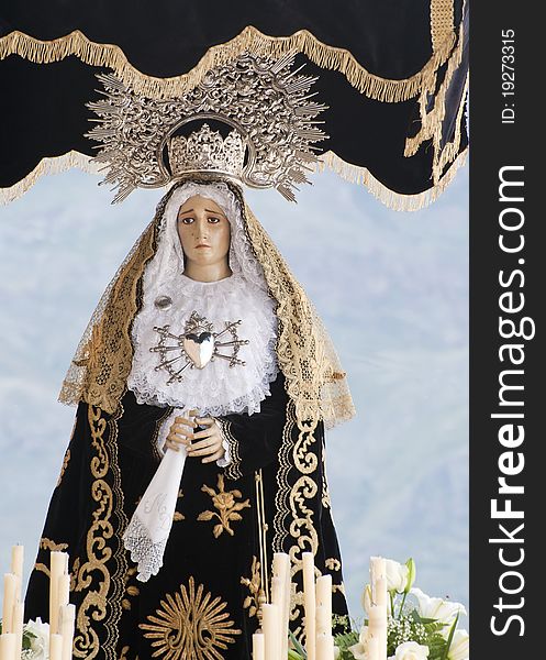 Virgin Mary Statue on a float in Turre near Mojacar, Almeria, Andalusia, Spain