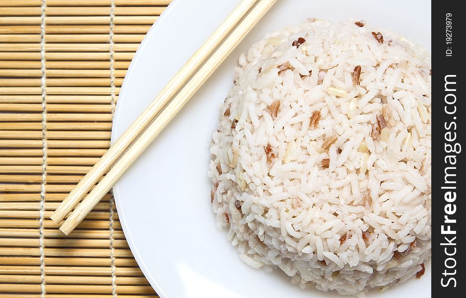 Steam rice with chopstick