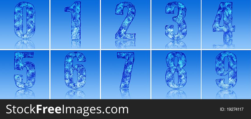 Numbers made from ice on blue gradient. Numbers made from ice on blue gradient