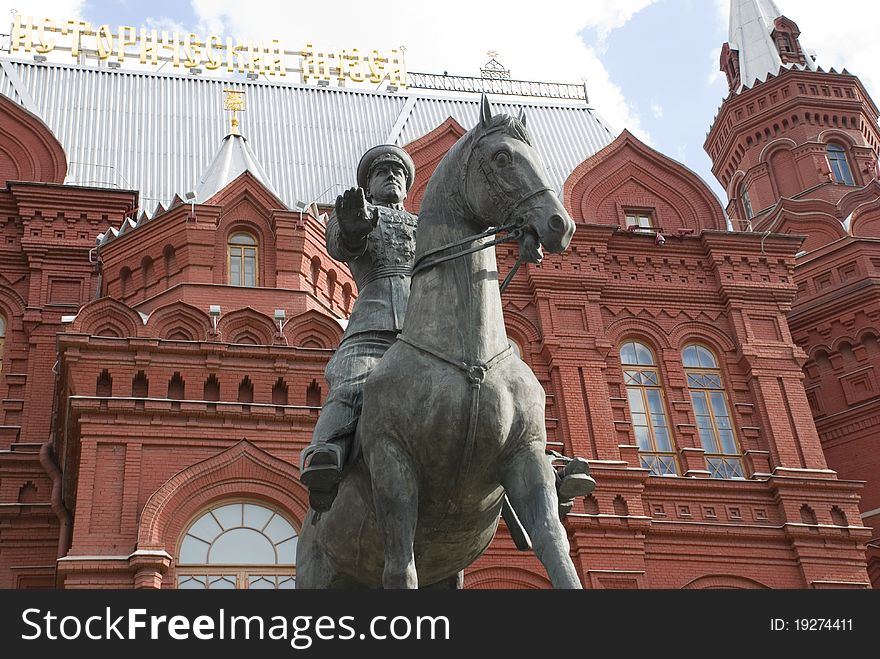 Photo of a monument to marshal Zhukov located in Moscow. Photo of a monument to marshal Zhukov located in Moscow