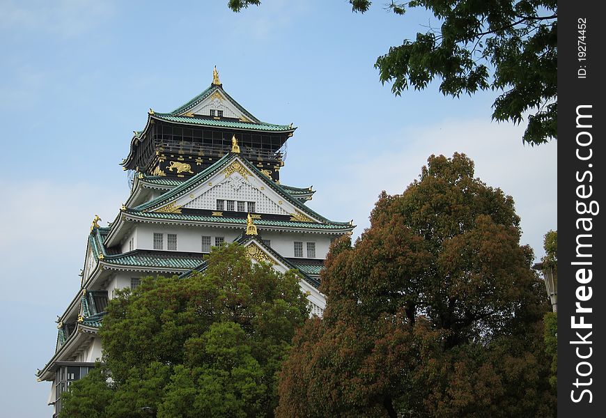 A great view of the ancient Osaka Castle, which located in the heart of Osaka City, Japan.