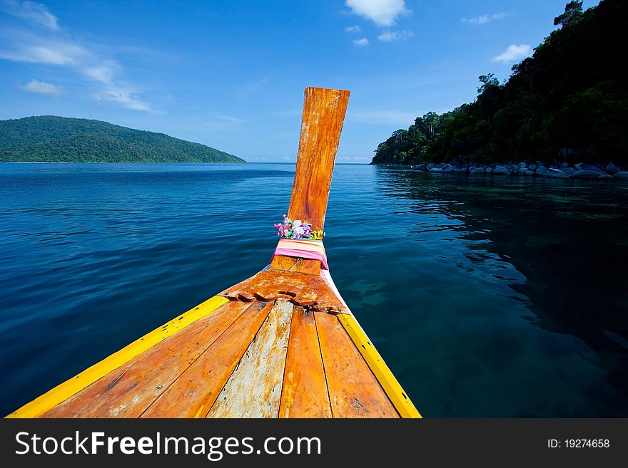 Head long tail fisherman boat in Andaman sea , South of Thailand.