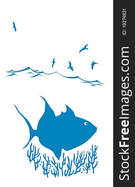 Vector silhouette of sea fish on white background�