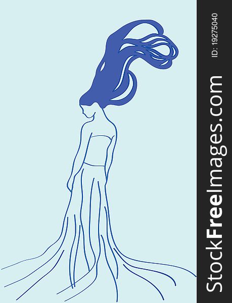 Abstract background. The abstract girl on a dark blue background