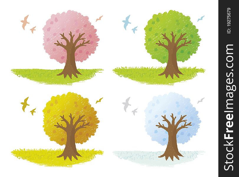 Four trees which I wrote with a crayon. Four trees which I wrote with a crayon