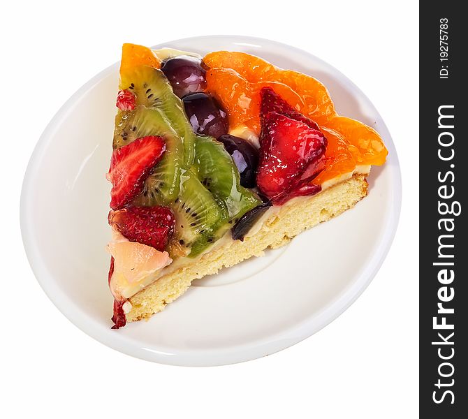 Fruit pie segment on saucer over white background. Fruit pie segment on saucer over white background.