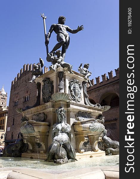 Entire view of fountain of neptune in bologna italy