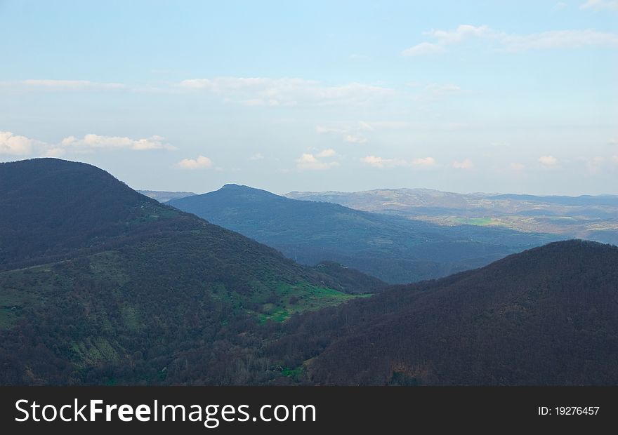 Sunny spring day mountain landscape