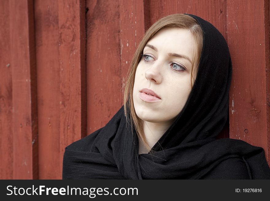 Portrait of young beautiful girl with black shawl. Portrait of young beautiful girl with black shawl
