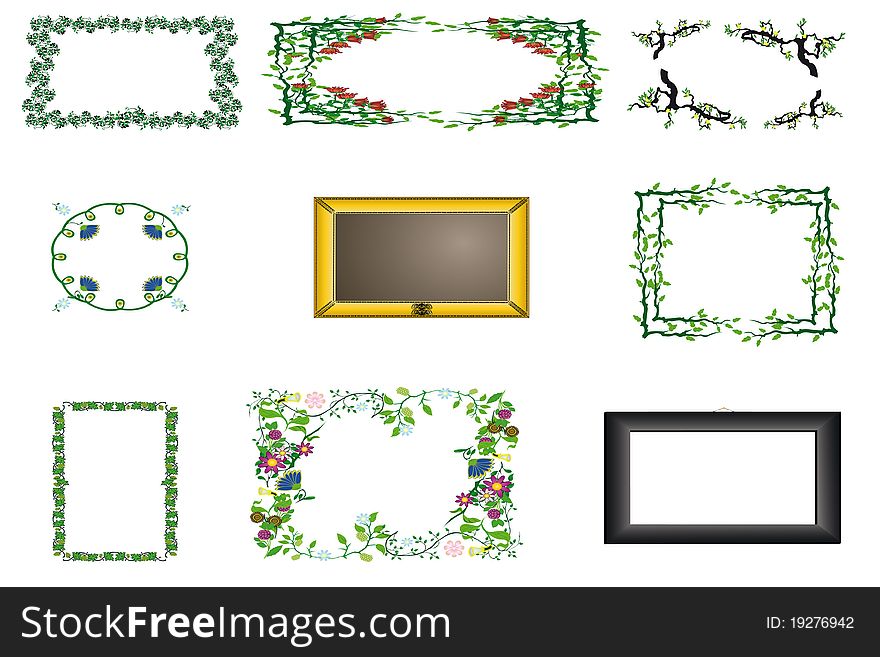 Illustration of different frames under the white background