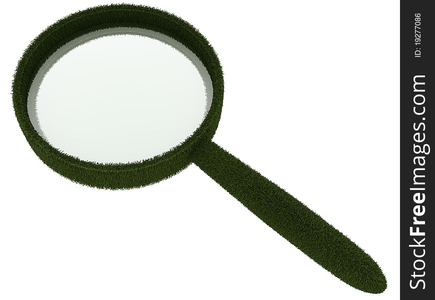 Magnifying glass in rim of grass isolated
