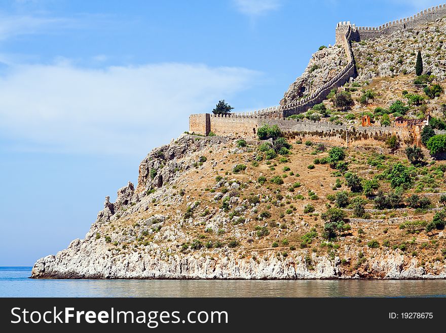 Fortress at the Mediterranean sea in the Turkish city of Alanya. Fortress at the Mediterranean sea in the Turkish city of Alanya