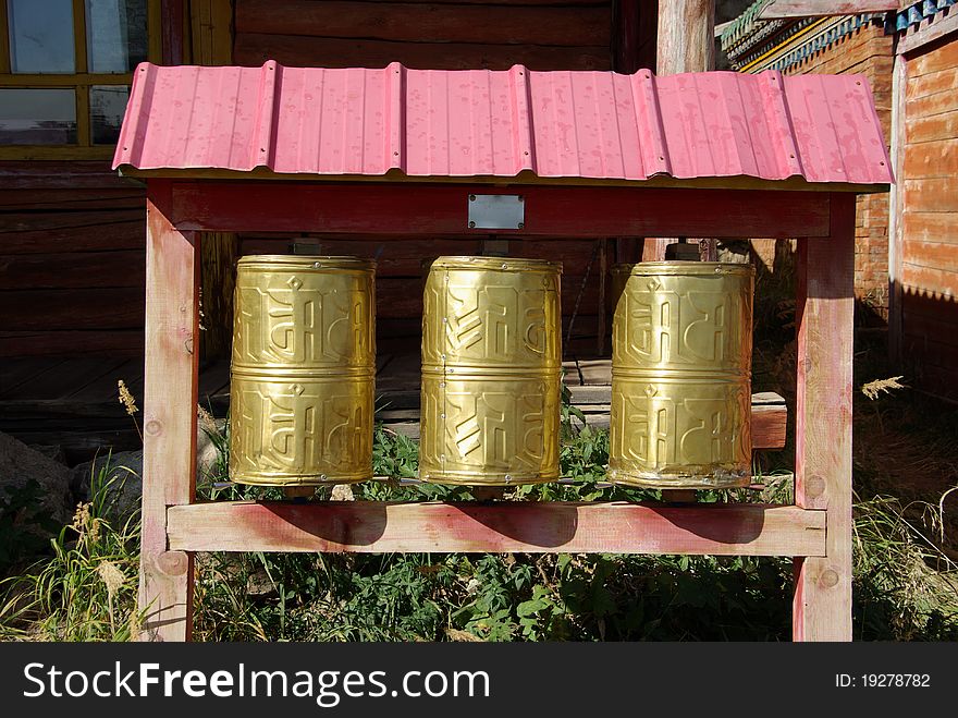 Prayer wheels in a monastery of Mongolia, in Asia. Prayer wheels in a monastery of Mongolia, in Asia