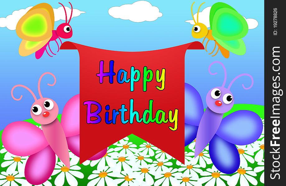 Happy birthday greeting card to draw in cartoon style