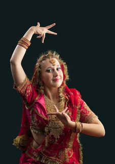Young Woman In Red Rich Oriental Indian Costume Stock Photos Young Woman In Red Rich Oriental Indian Costume Stock Photos