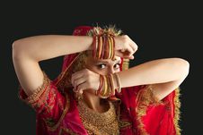 Young Girl In Red Indian Costume Closeup Portrait Royalty Free Stock Photography Young Girl In Red Indian Costume Closeup Portrait Royalty Free Stock Photography