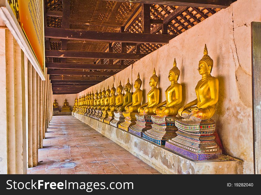 Row of Buddha image at Wat Buddhai Sawan in Ayutthaya , Thailand. Row of Buddha image at Wat Buddhai Sawan in Ayutthaya , Thailand