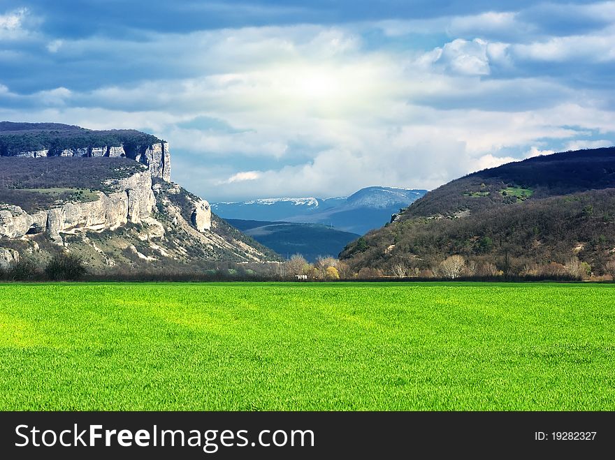 Green meadow in mountain