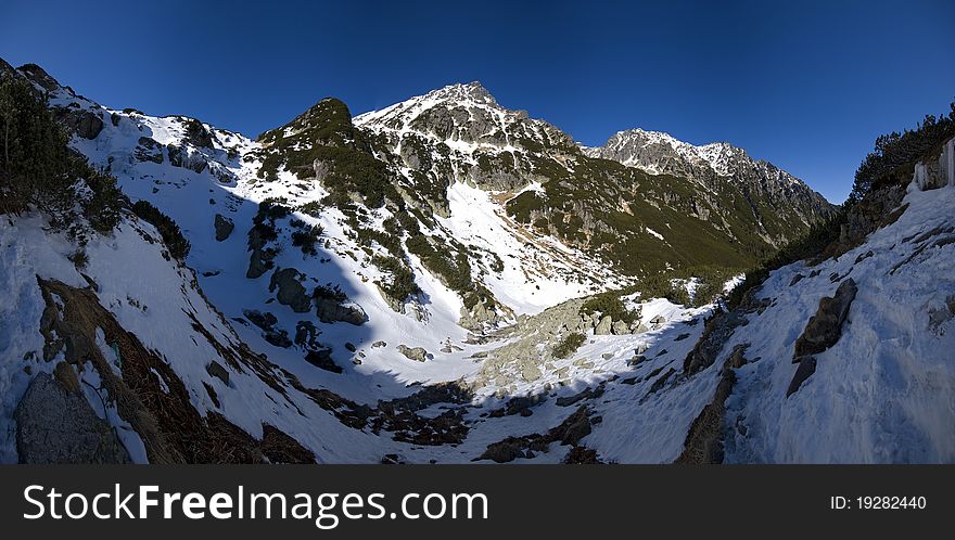 Rocky snowy peaks of the Tatra mountains