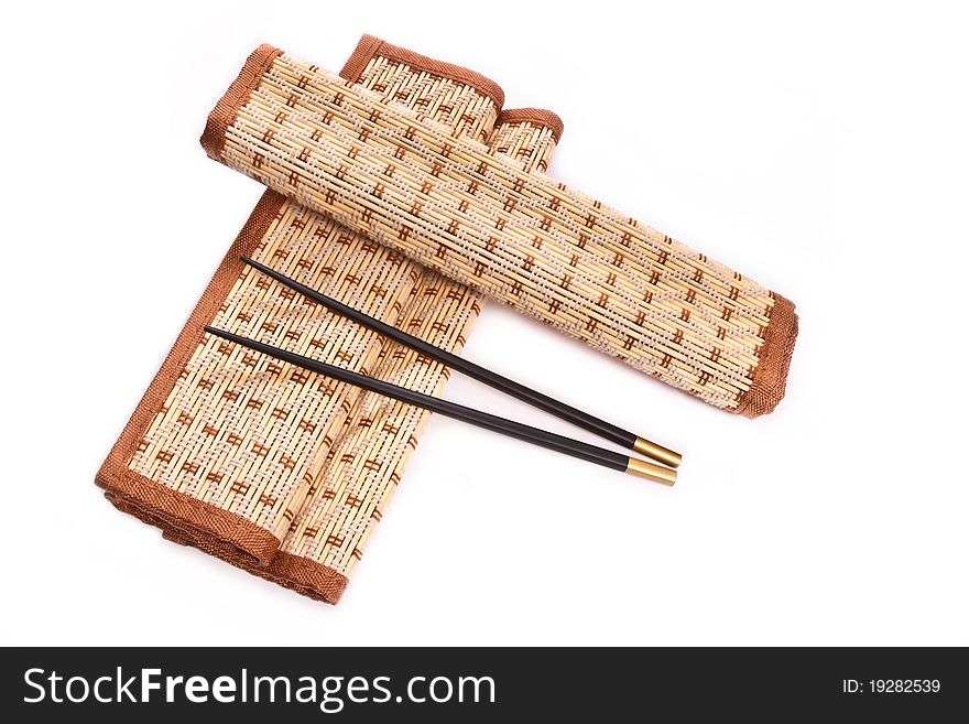 Two bamboo napkins and chopsticks
