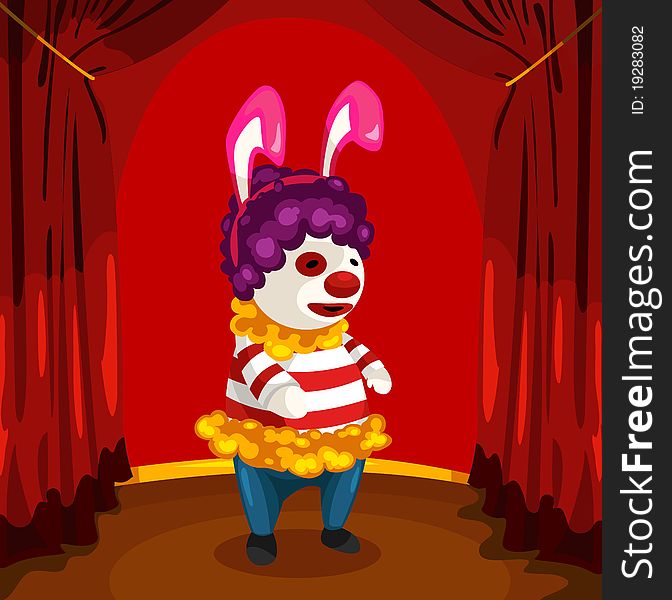 Illustration of cartoon clown on stage