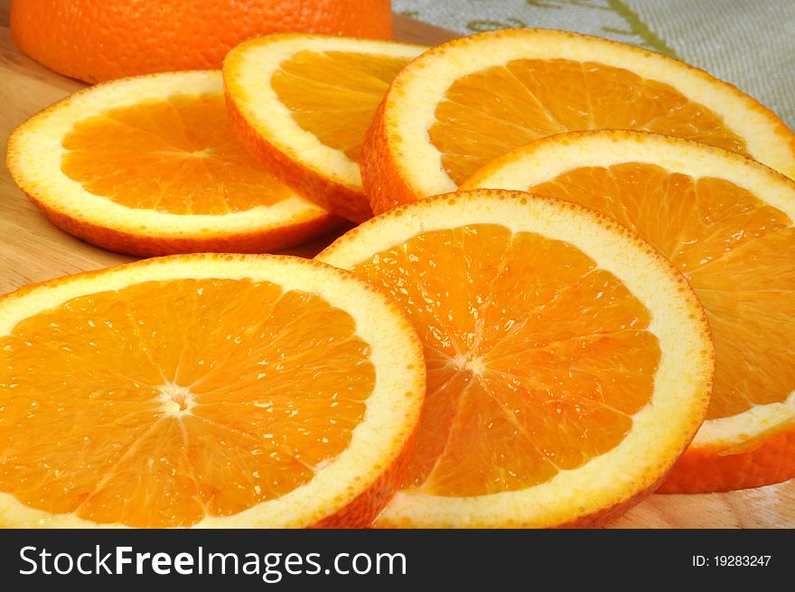 Large round slices of juicy oranges