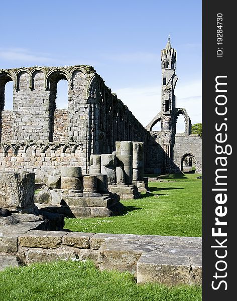 Ruins of St.Andrews Cathedral in St.Andrews scotland a major tourist attraction