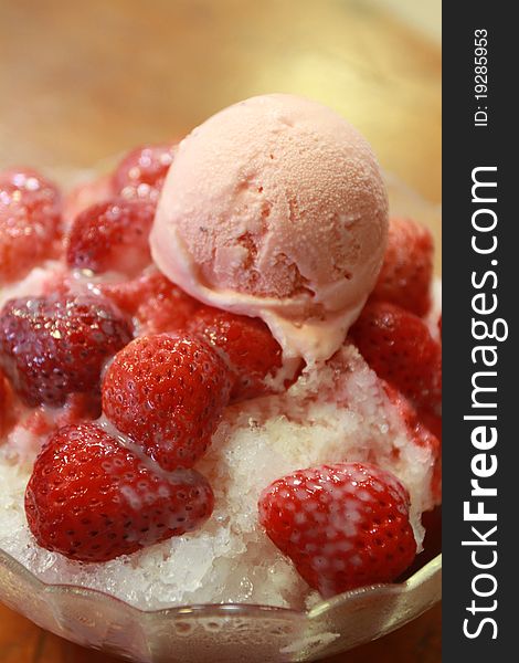 The freezing strawberry ice cream