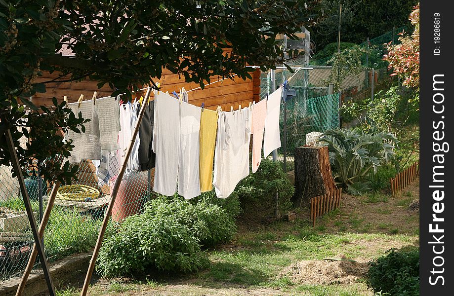 Clothes hung out to dry in the sun. Clothes hung out to dry in the sun