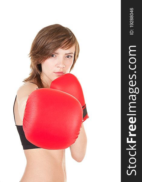 Portrait of sports girl with boxing gloves