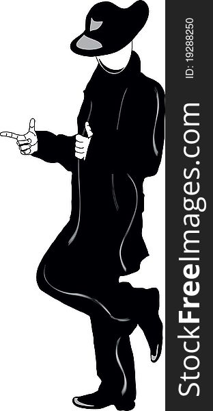 illustration of a man in black, which shows the sign frame. illustration of a man in black, which shows the sign frame