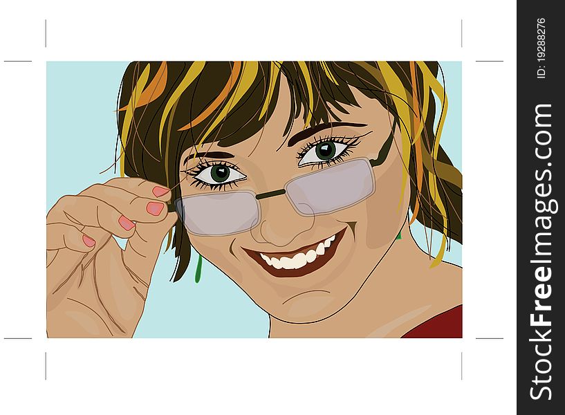 Vector image of a young attractive business woman in glasses