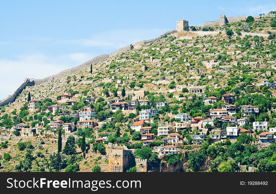 Turkish settlement at the mountain slope in Alanya. Turkish settlement at the mountain slope in Alanya