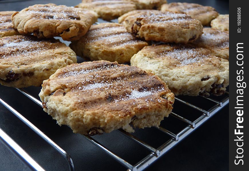 Gluten/Wheat free Welsh Cakes on cooling rack. Gluten/Wheat free Welsh Cakes on cooling rack