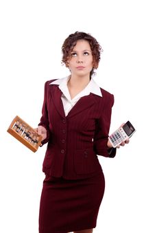 Business Woman Holding Abacus And Calculator. Stock Image