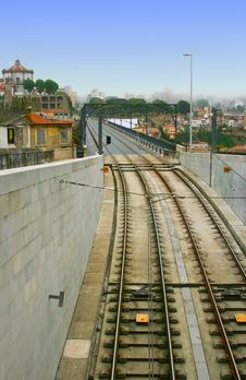 Railway At Dom Luis Bridge In Porto, Portugal Stock Photo Railway At Dom Luis Bridge In Porto, Portugal Stock Photo