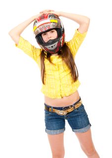 Schoolgirl Portrait In The Helmet Royalty Free Stock Images Schoolgirl Portrait In The Helmet Royalty Free Stock Images