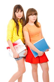 Two Schoolgirls Teenagers Stock Photo
