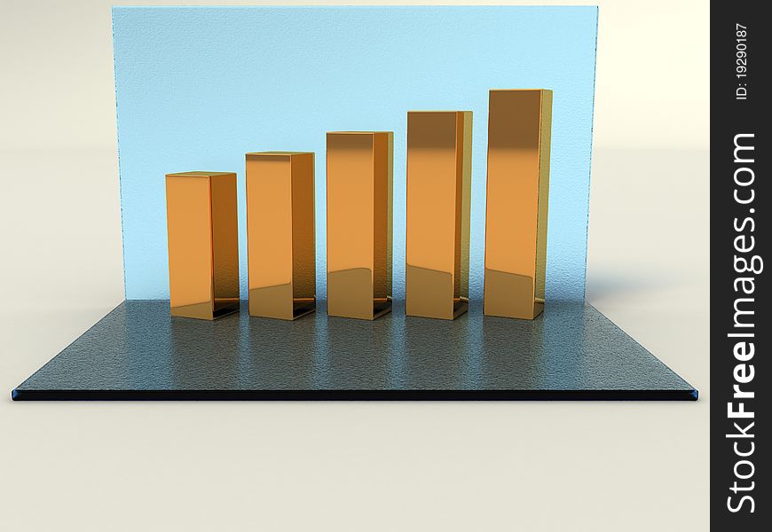 Five gold bars on the glass surface №1. Five gold bars on the glass surface №1