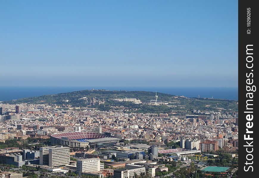 Aerial view of the cityscape of Barcelona