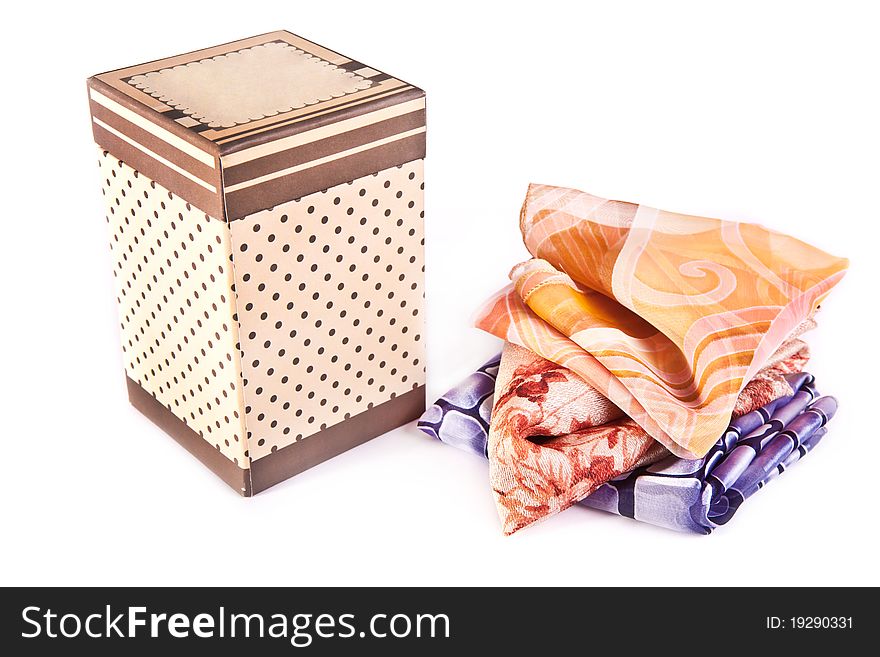 Spring kerchiefs and paper box. Spring kerchiefs and paper box