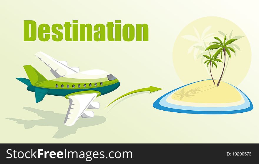 Illustration with plane and island. Illustration with plane and island.