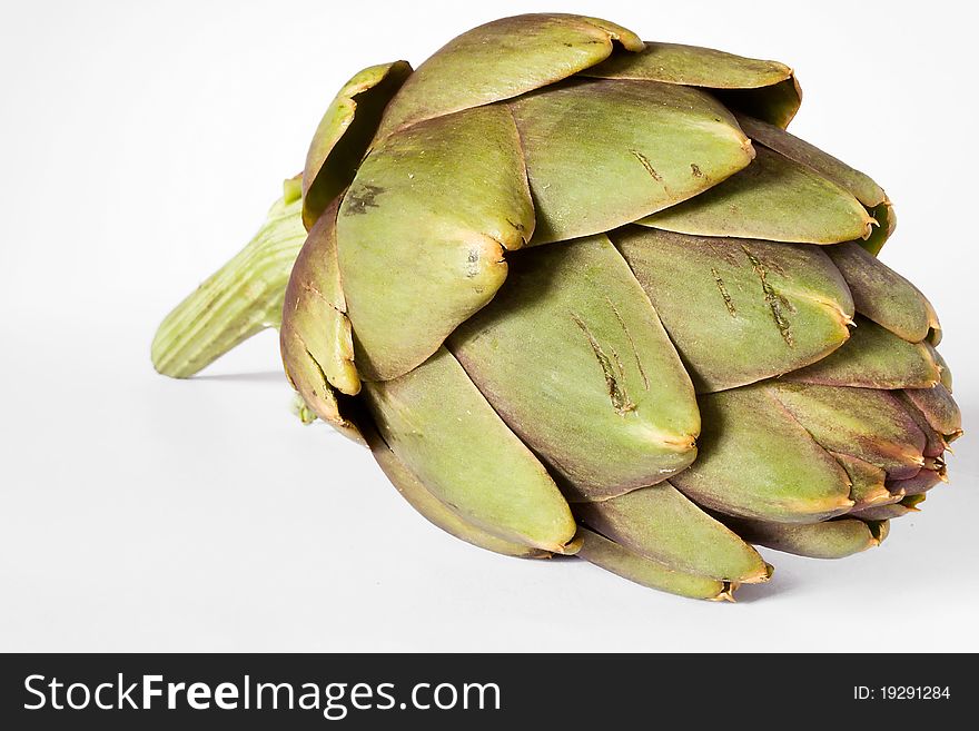 Closeup of one green artichoke