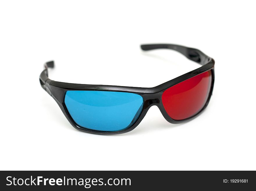 One pair of 3D glasses isolated in white