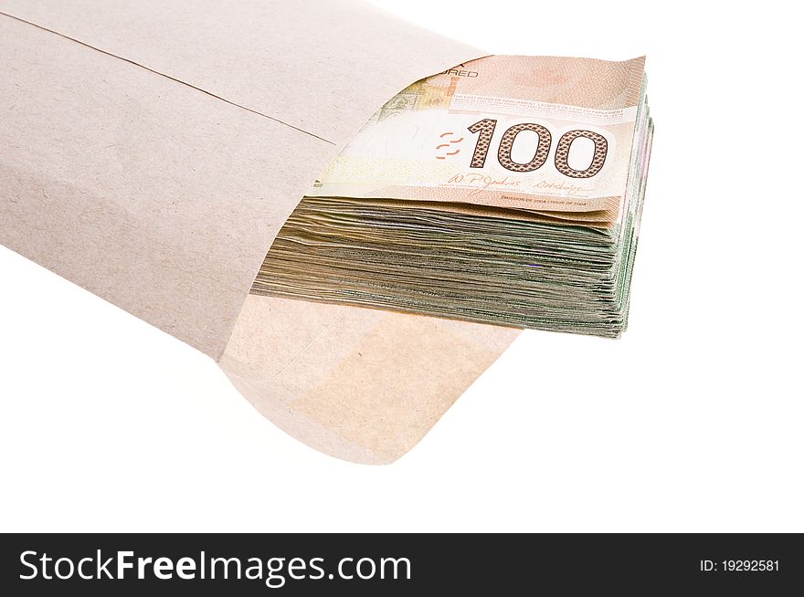 Canadian currency on the white background
