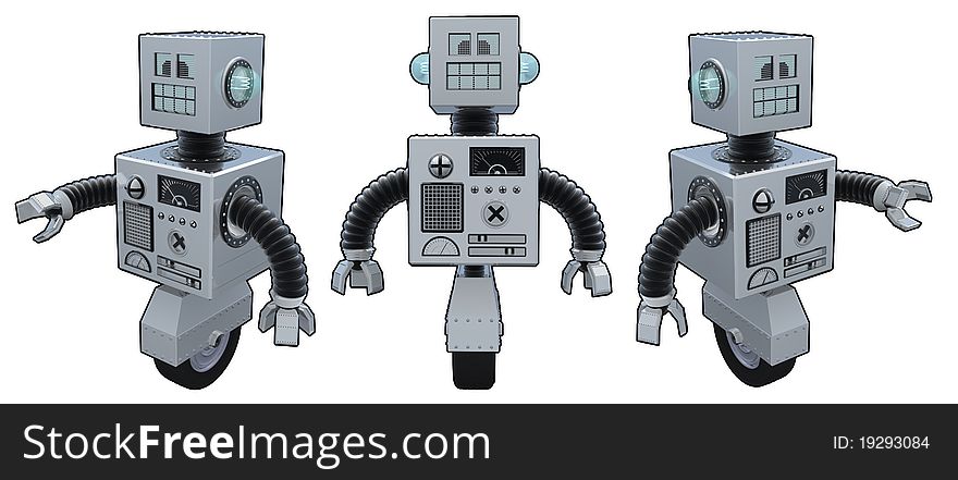 Multiple views of a 3D boxy robot. Multiple views of a 3D boxy robot