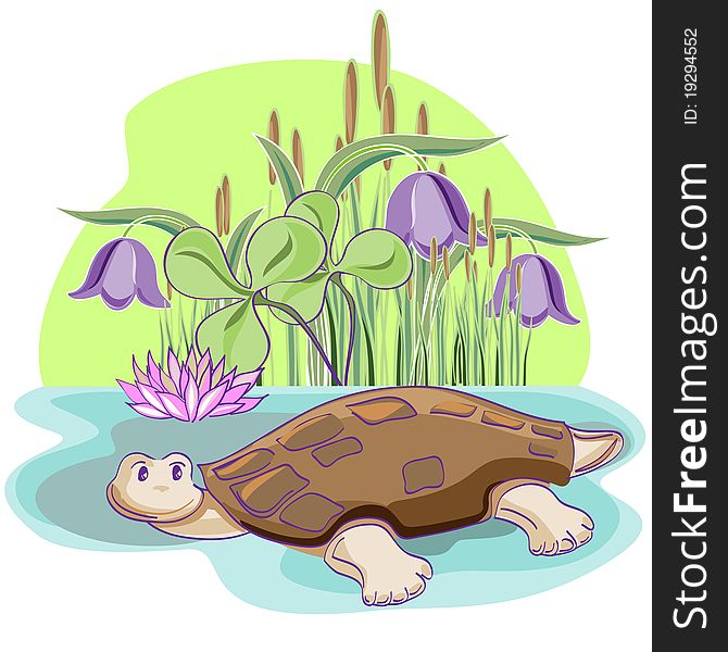 Cheerful Tortoise in the water. Children's illustration. Cheerful Tortoise in the water. Children's illustration.