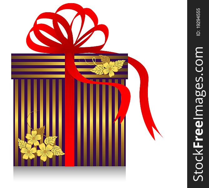 Gift with golden strips and red bow. Gift with golden strips and red bow.