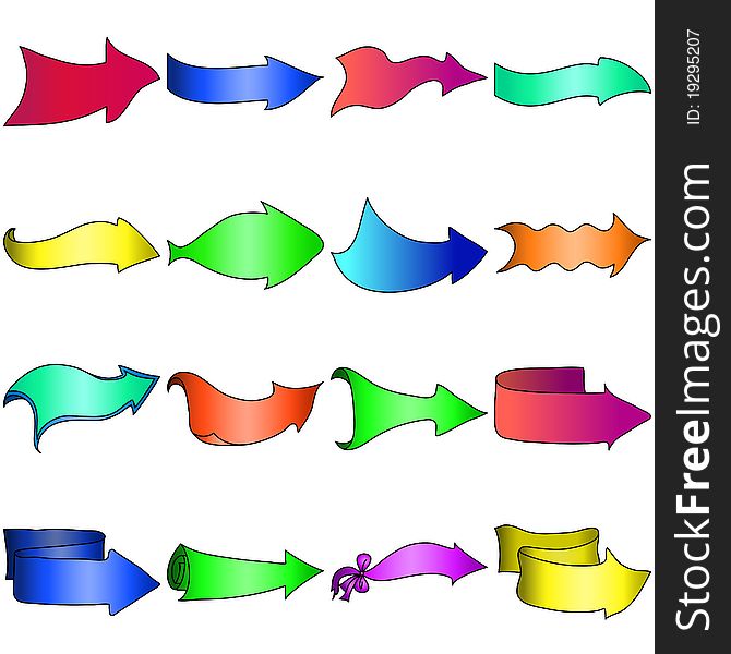 Set of different colourful arrows on a white background. Set of different colourful arrows on a white background