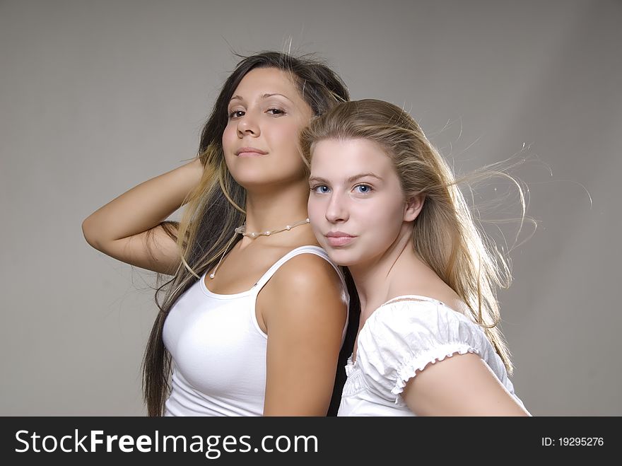 Two teenager in fresh look in white dress. Two teenager in fresh look in white dress